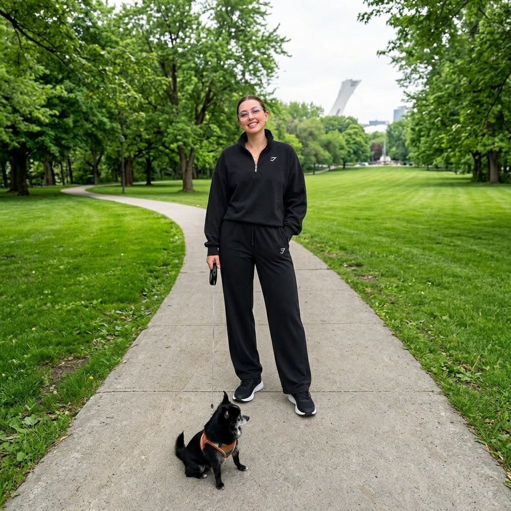 Anne-Marie avec un chien au Parc Maisonneuve
